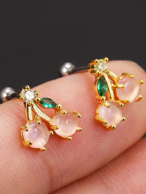 30 1 Pink Cherry (pair) Brass Cubic Zirconia Multi Color Friut Cute Stud Earring