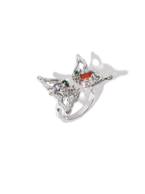 TINGS Brass Cubic Zirconia Butterfly Vintage Band Ring 4