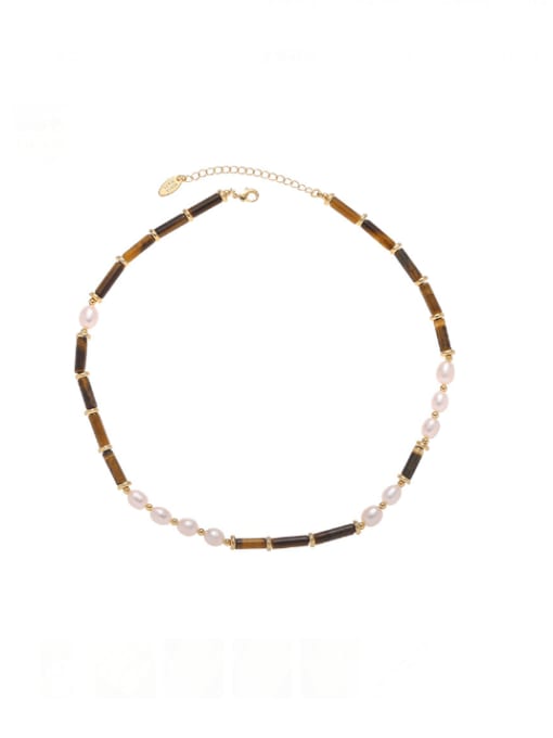 Five Color Brass Tiger Eye Irregular Vintage Beaded Necklace 2