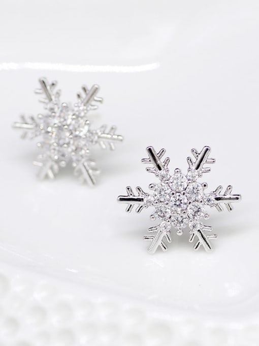 HYACINTH Copper Cubic Zirconia  Cute snowflakeSt  Trend Korean Fashion Earring 2