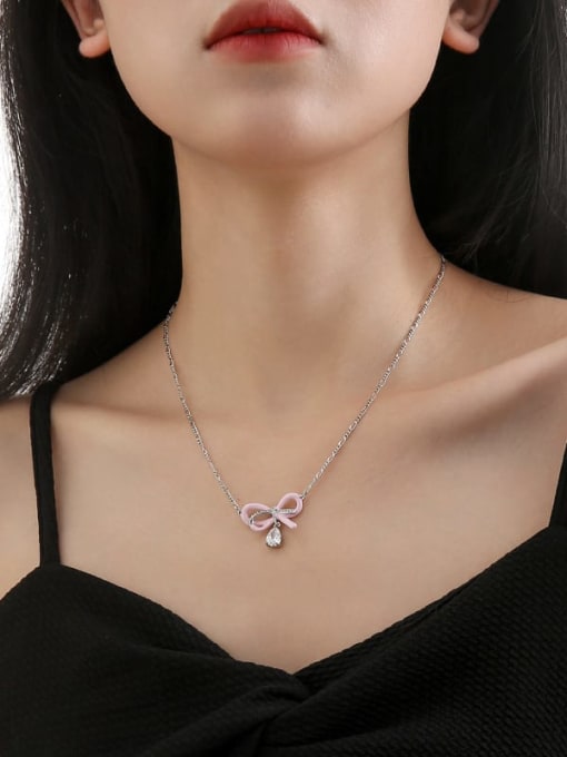 TINGS Brass Cubic Zirconia Bowknot Dropping Oil Dainty Necklace 1
