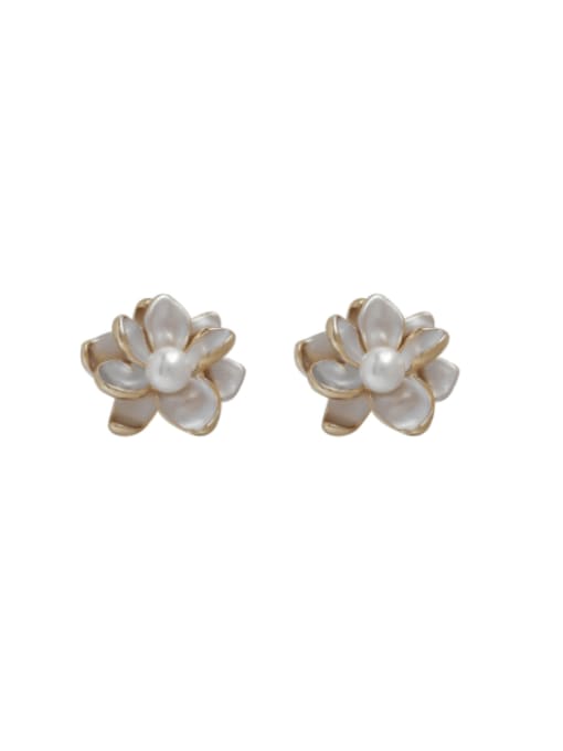 HYACINTH Brass Imitation Pearl Enamel Flower Minimalist Stud Earring