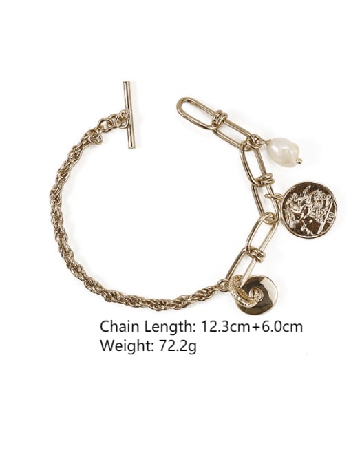 Item 3 (in order of detail pages) Brass Imitation Pearl Hollow Geometric Chain Vintage Link Bracelet