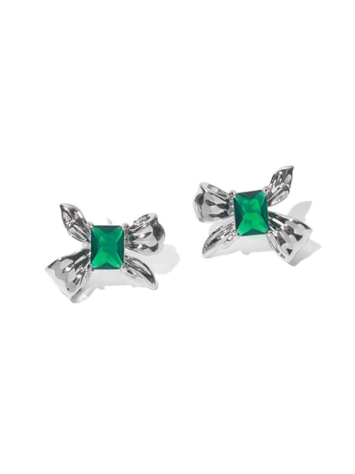 Green Zircon Brass Cubic Zirconia Bowknot Minimalist Stud Earring