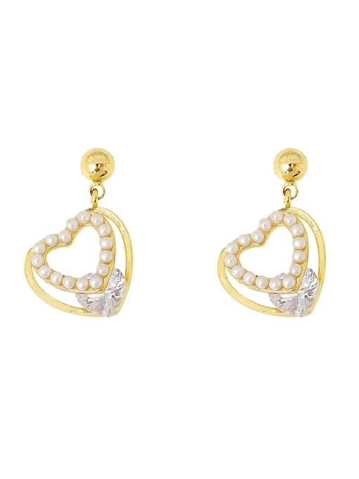 HYACINTH Copper Imitation Pearl Heart Dainty Stud Trend Korean Fashion Earring 2