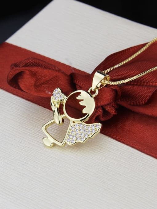 gold-plated Brass Cubic Zirconia Angel Cute Necklace