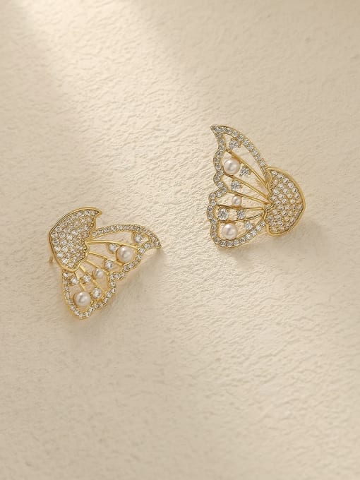 HYACINTH Brass Cubic Zirconia Butterfly Vintage Stud Trend Korean Fashion Earring 3