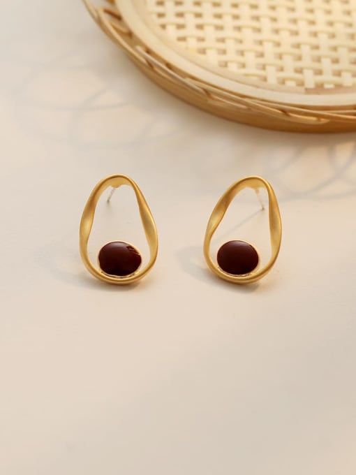 Wine red Copper Enamel Geometric Minimalist Stud Trend Korean Fashion Earring