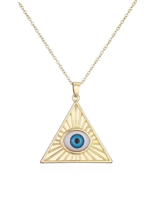 21307 Brass Rhinestone Enamel Evil Eye Vintage Geometric  Pendant Necklace