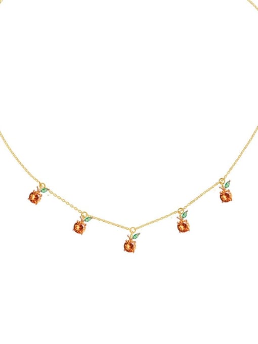 Blood orange Brass Cubic Zirconia Friut Minimalist Necklace