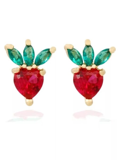strawberry Brass Cubic Zirconia Friut Cute Stud Earring