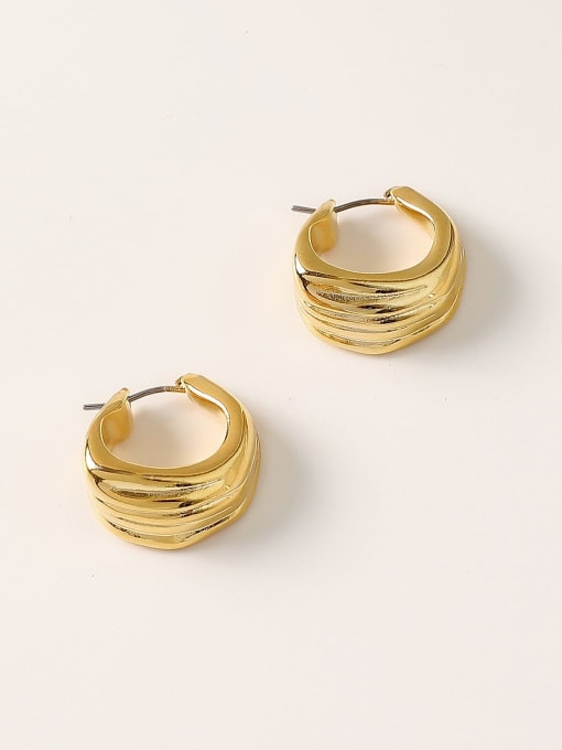 18K Gold Brass Hollow Geometric Minimalist Huggie Trend Korean Fashion Earring