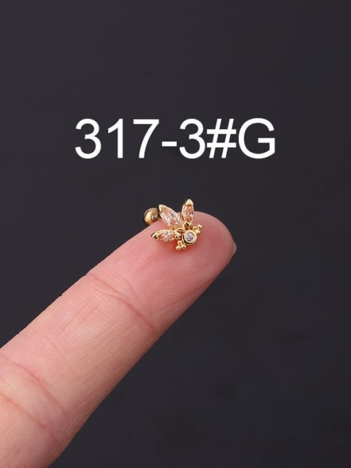 3  Gold Brass Cubic Zirconia Bowknot Cute Single Earring (Single Only One)