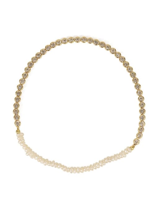 Style 1 gold Brass Imitation Pearl Geometric Minimalist Link Bracelet