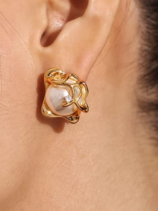 Five Color Brass Imitation Pearl Geometric Vintage Stud Earring 1
