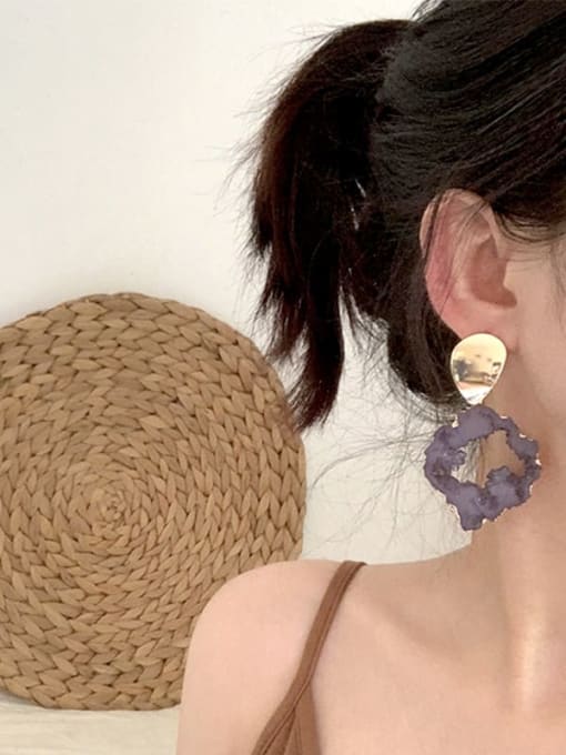 Lavender imitation agate stone earrings Alloy Natural Stone Geometric Vintage Drop Earring