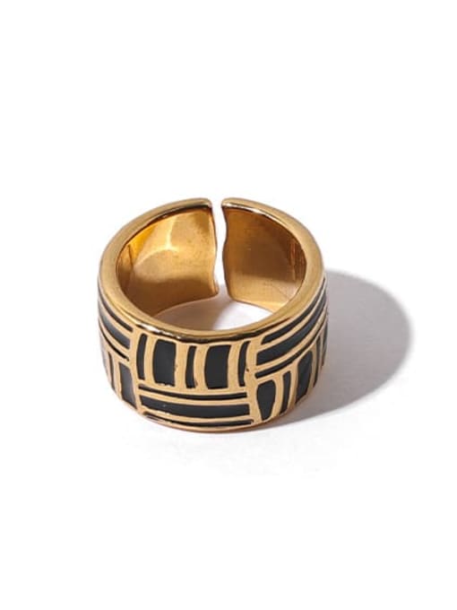 Black dripping oil Brass Enamel Geometric Vintage Band Ring