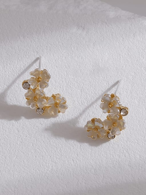 14K gold Brass Shell Flower Vintage Stud Earring