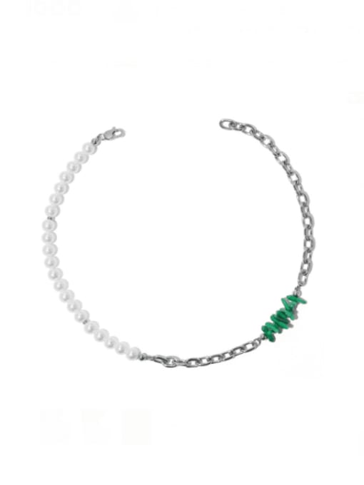 TINGS Titanium Steel Freshwater Pearl Enamel Irregular   Vintage Asymmetrical Chain Necklace 0