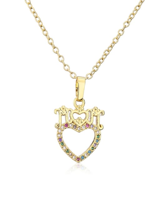 21711 Brass Cubic Zirconia Heart Dainty Letter MOM Pendant Necklace