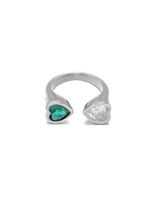 Green Zircon Brass Cubic Zirconia Heart Minimalist Band Ring