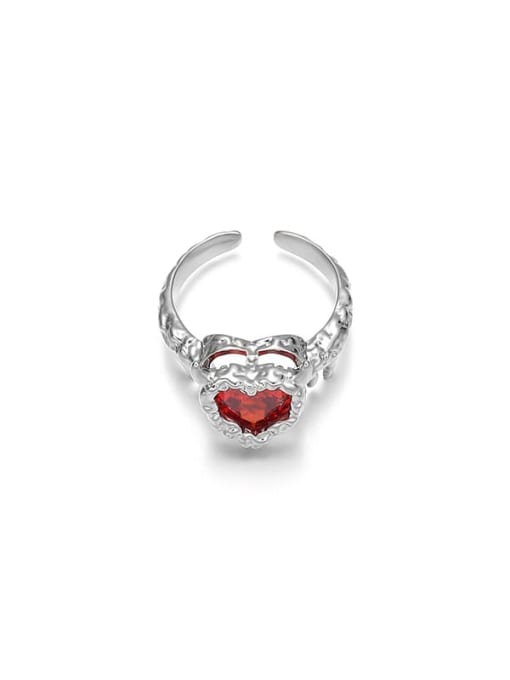 TINGS Brass Cubic Zirconia Heart Vintage Band Ring 2