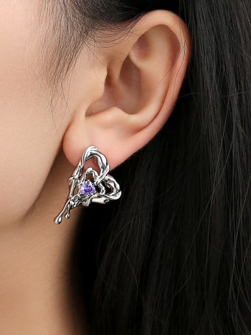 TINGS Brass Cubic Zirconia Purple Heart Dainty Stud Earring 1