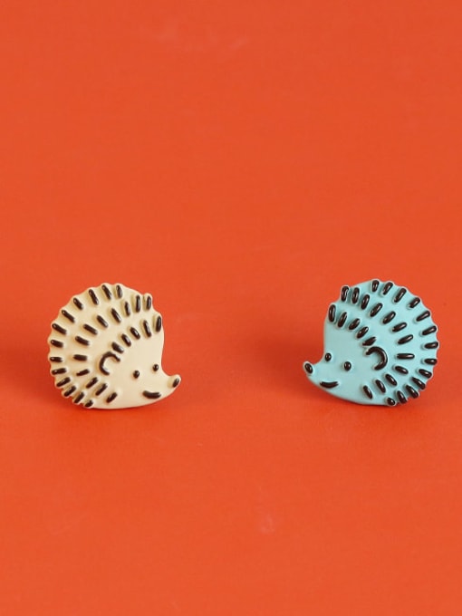 Five Color Alloy Enamel Irregular Cute Asymmetric hedgehog Stud Earring 0
