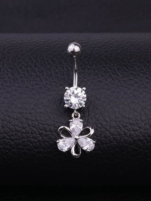 HISON Stainless steel Cubic Zirconia Flower Hip Hop Belly studs & Belly Bars