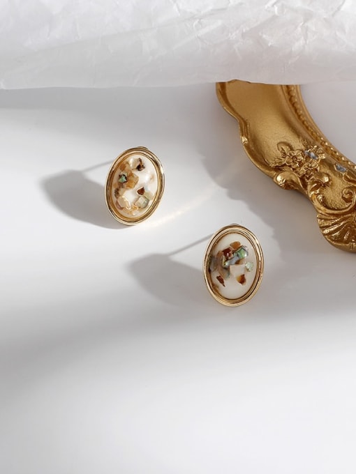 14K true gold white Copper Resin Geometric Vintage Stud Trend Korean Fashion Earring