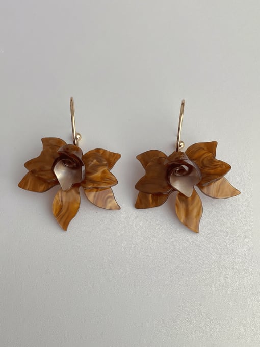 YOUH Brass Acrylic Flower Hip Hop Hook Earring 2