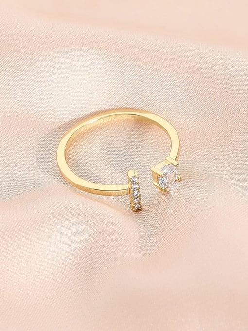 14k Gold I Brass Cubic Zirconia Letter Minimalist Band Ring