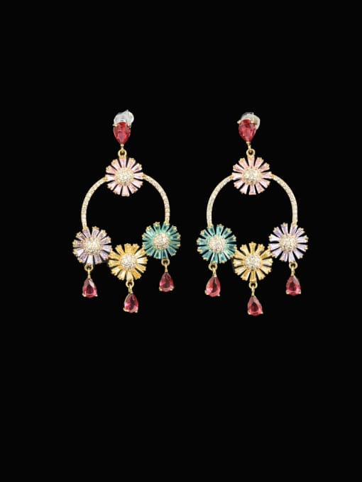 colour Brass Cubic Zirconia Flower Luxury Cluster Earring