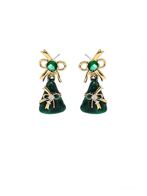 Gold bow Zongzi earrings Brass Enamel Irregular Cute Necklace