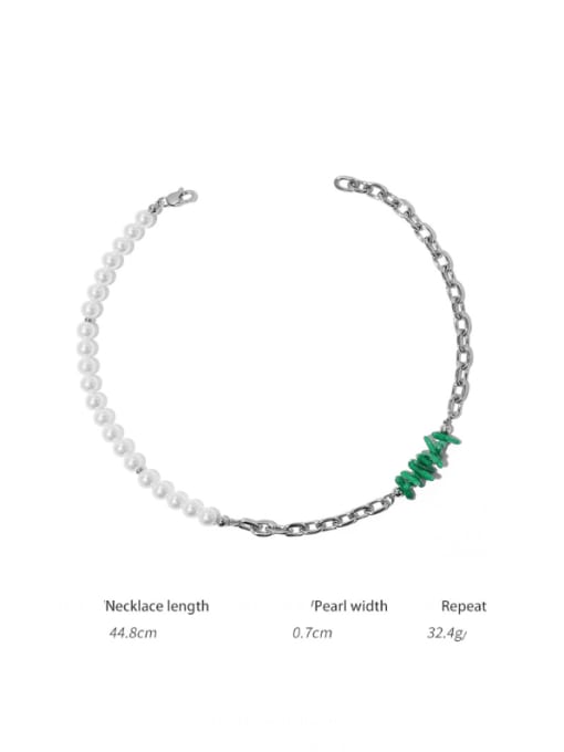 TINGS Titanium Steel Freshwater Pearl Enamel Irregular   Vintage Asymmetrical Chain Necklace 2
