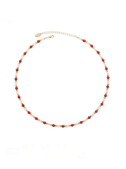 necklace Brass Imitation Pearl Minimalist Beaded Necklace