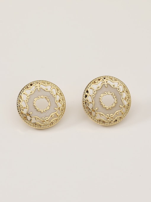 14k Gol white Brass Enamel Hollow  Geometric Vintage Stud Trend Korean Fashion Earring