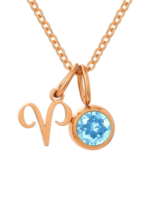 March Light Blue White Sheep Rose Gold Stainless steel Birthstone Constellation Cute Necklace