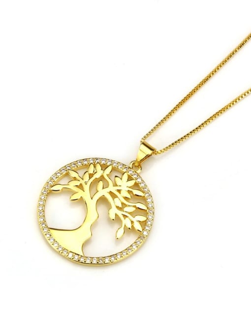 renchi Brass  Hollow Round Minimalist tree Pendant Necklace 0