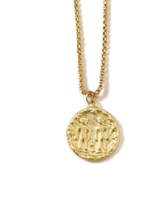 Gemini Brass coin Minimalist Twelve constellations Pendant Necklace
