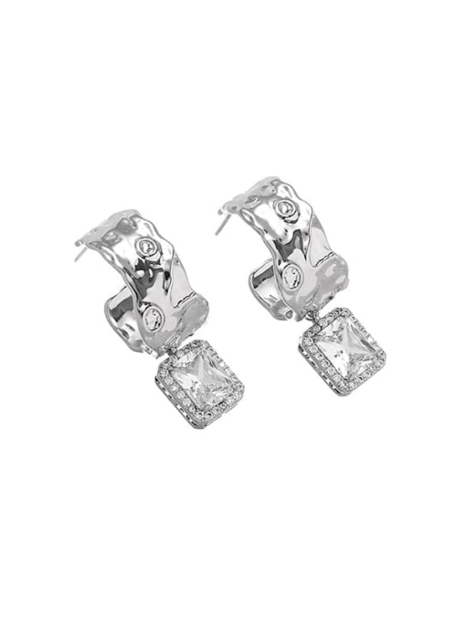 Platinum Brass Cubic Zirconia Geometric Trend Stud Earring