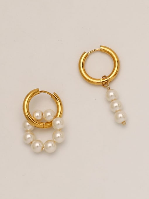 HYACINTH Brass Imitation Pearl Asymmetry Geometric Vintage Drop Trend Korean Fashion Earring 0