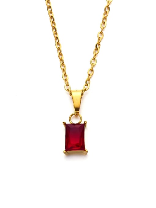 Golden+ Red Titanium Steel Glass Stone Geometric Minimalist Necklace