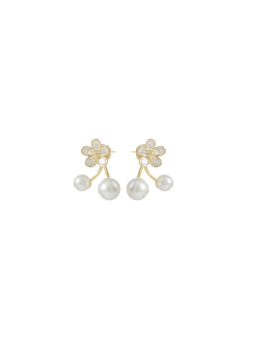 YOUH Brass Cubic Zirconia Flower Dainty Stud Earring 0