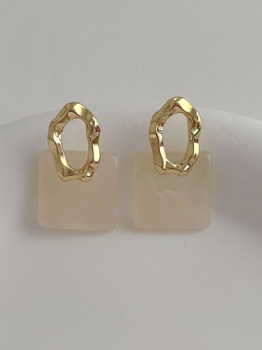 B267 Beige Brass Resin Geometric Vintage Stud Earring