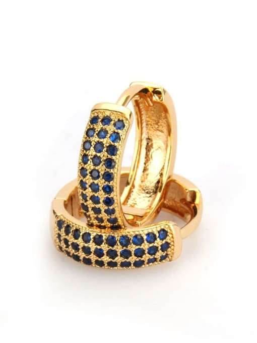 Large gold plated Blue Zircon Brass Cubic Zirconia Round Minimalist Hoop Earring