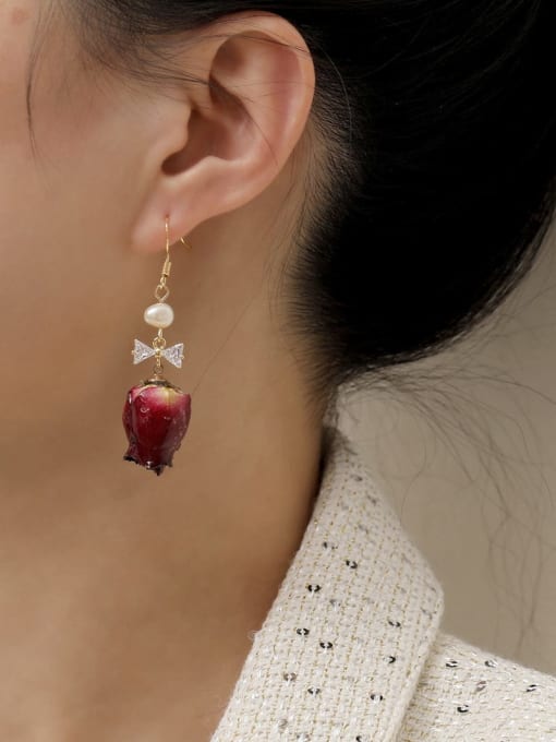 HYACINTH Brass Enamel Rosary Flower Trend Hook Earring 1