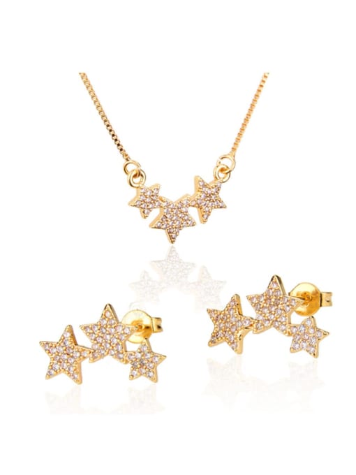 renchi Brass Star Cubic Zirconia Earring and Necklace Set