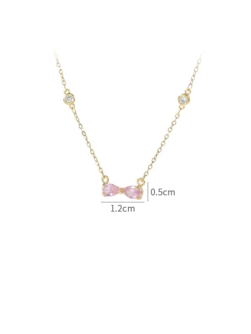 YOUH Brass Cubic Zirconia Pink Bowknot Dainty Necklace 2