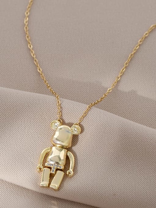 Gold XL62305 Brass Cubic Zirconia Bear Cute Necklace